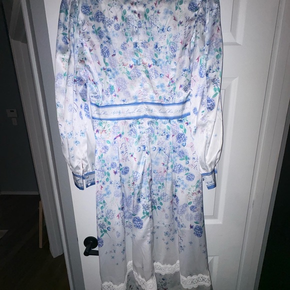 Chic Long Sleeve Floral Dress in Blue and White - Picture 14 of 14